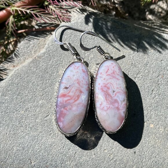 Jewelry - Pink Moss Agate Earrings Stone Crystal Jewelry